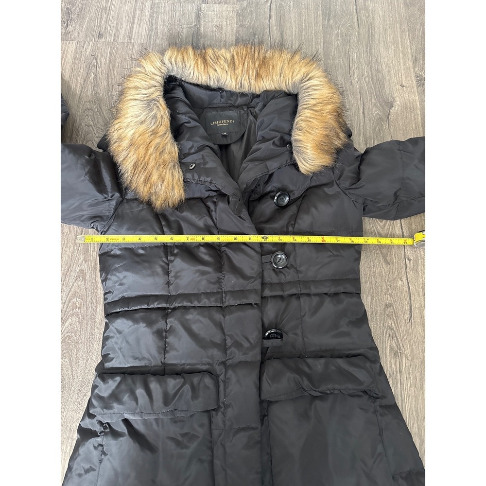 LISHIFENDI Women's Black‎ Puffer Coat with Faux Fur Hood Size M - Picture 10 of 11